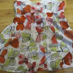 Nanette Lepore Butterfly Print Silk Strapless Top